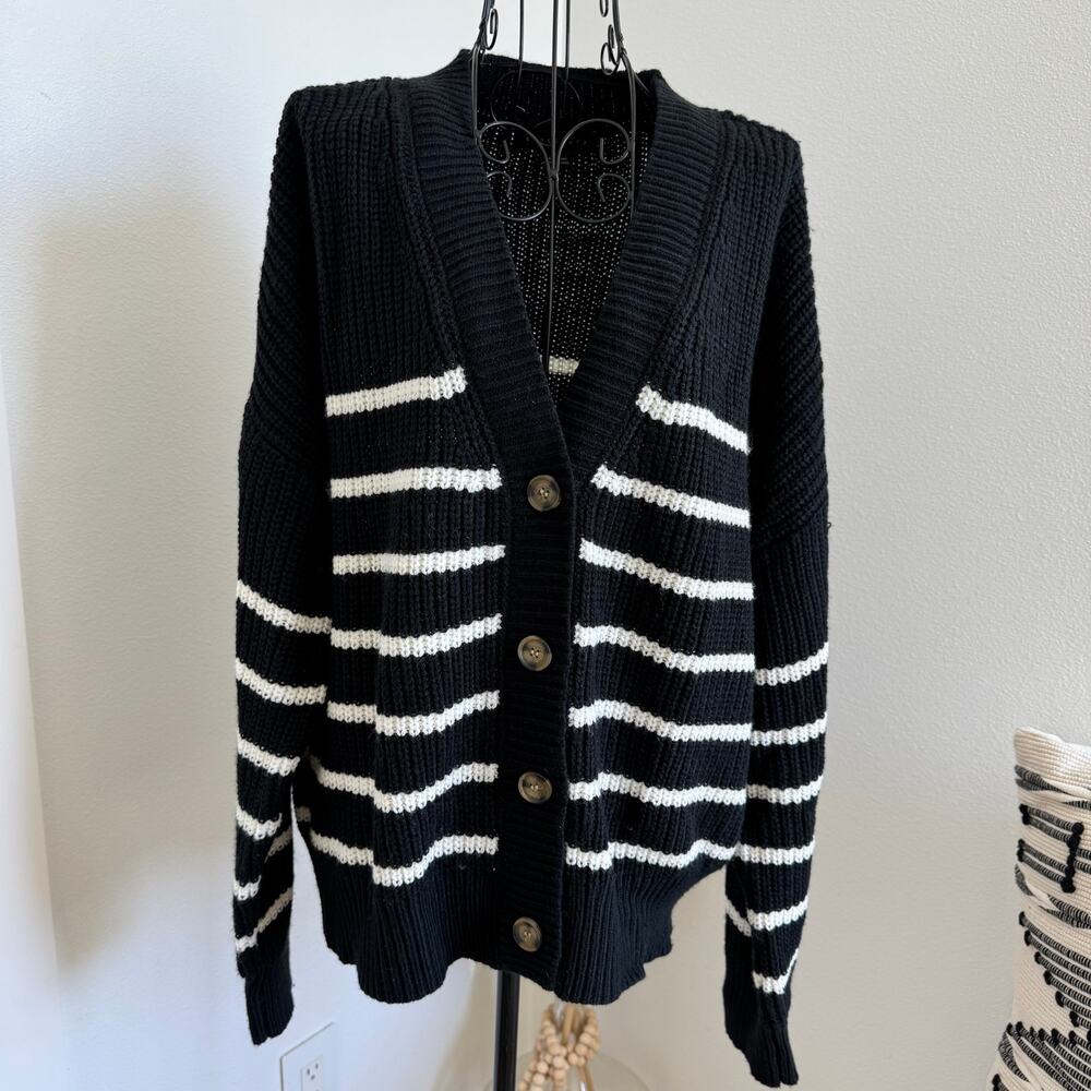 Anthropologie x Sanctuary Kelly Striped Cardigan Sweater Black & White XL